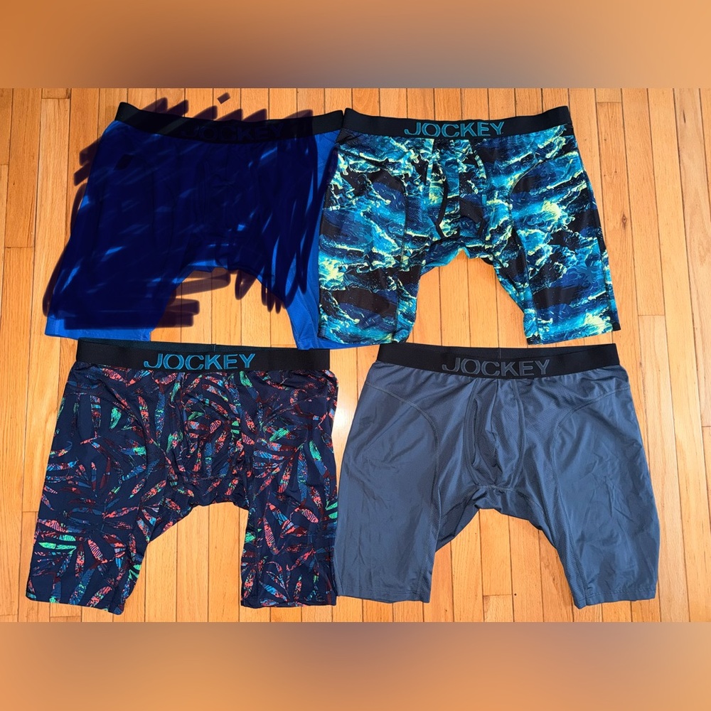 NWOT 3 pack Jockey Men's Boxer Briefs Blue Gray Camo XXL 44-46 poly spandex